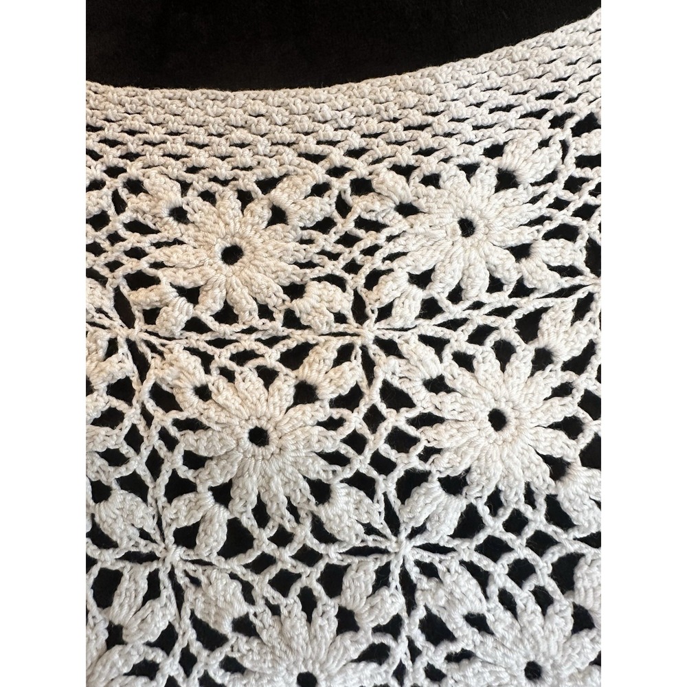 Handmade Top Women's 100% Cotton White Crochet Granny Square Cover Up Size M-L - Picture 2 of 13